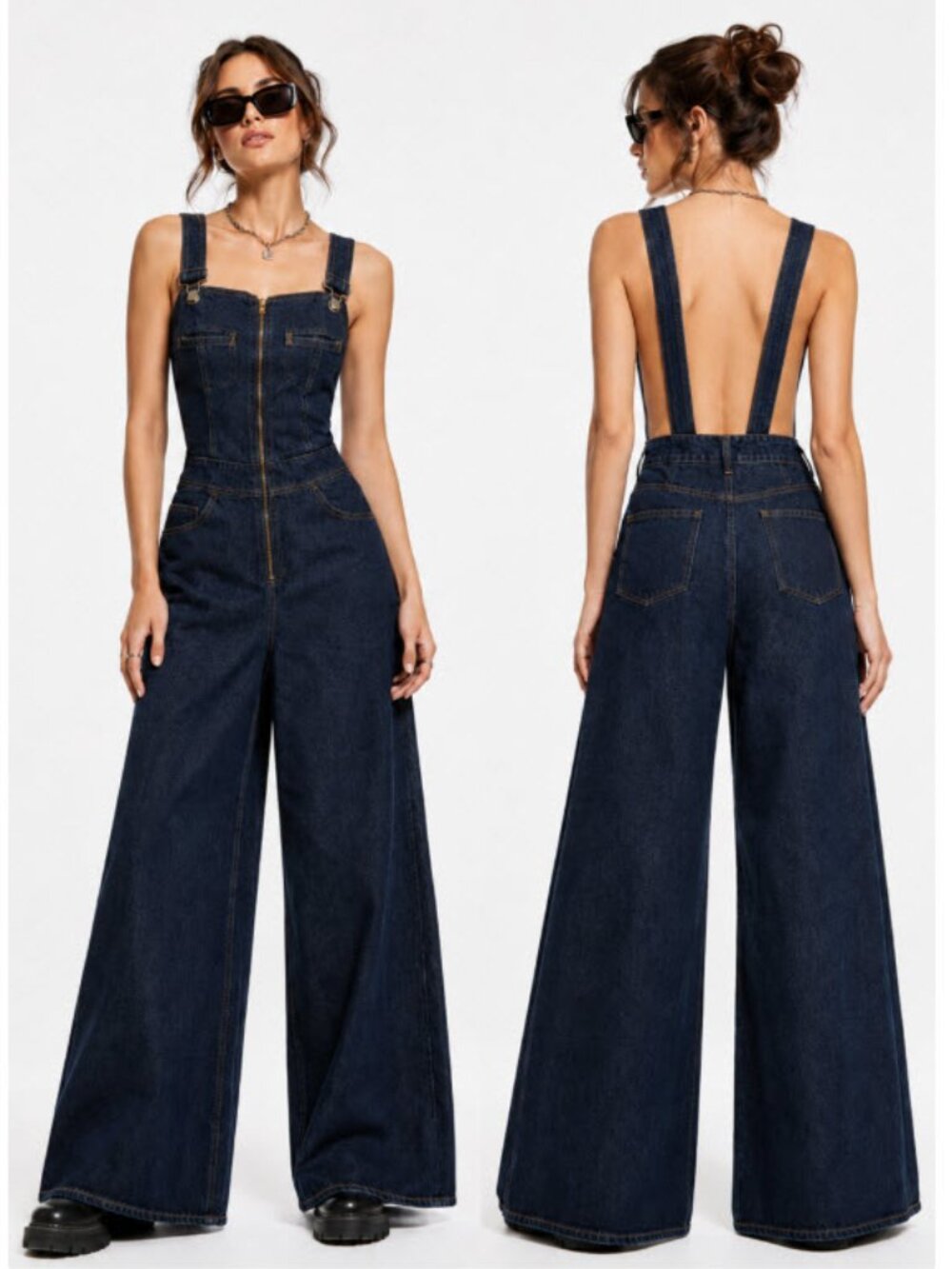 Ziggy Denim Dark Blue Wide Leg Zip Front Overalls Jumpsuit NWT Size 26